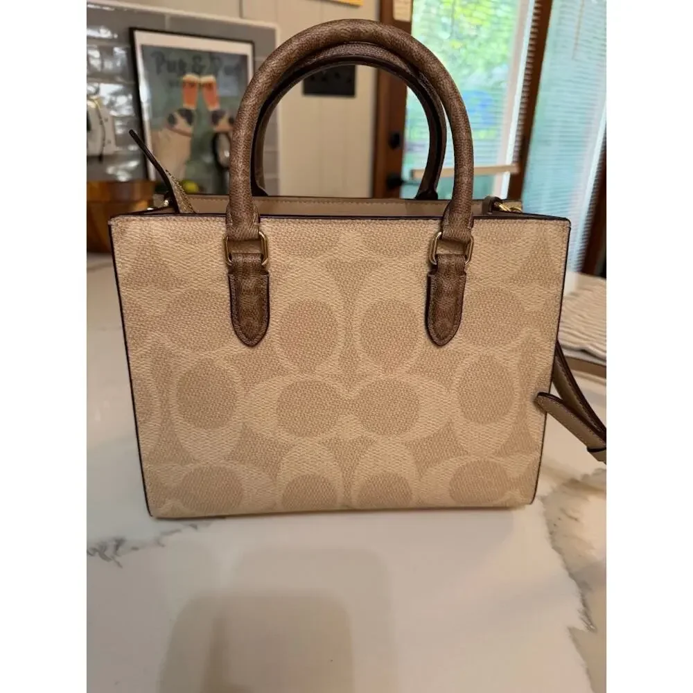 Coach Maggie Small Tote Bag In Blocked Signature Canvas CY676 Sand Tan